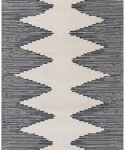 Well Woven Zipped Tribal Aztec Geometric Ivory & Navy Blue Kilim-Style Rug Global