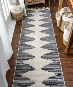 Well Woven Zipped Tribal Aztec Geometric Ivory & Navy Blue Kilim-Style Rug Global