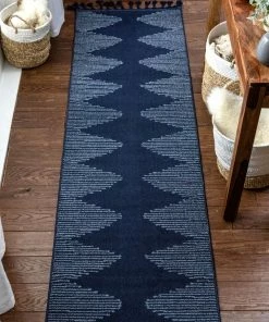 Well Woven Global Zipped Tribal Aztec Geometric Dark Blue Kilim-Style Rug
