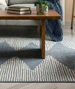 Well Woven Zipped Tribal Aztec Geometric Denim Blue Kilim-Style Rug