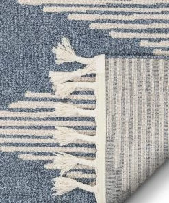 Well Woven Zipped Tribal Aztec Geometric Denim Blue Kilim-Style Rug