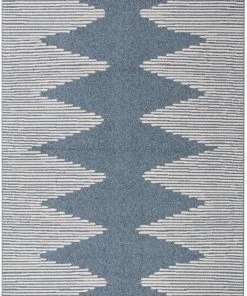 Well Woven Zipped Tribal Aztec Geometric Denim Blue Kilim-Style Rug