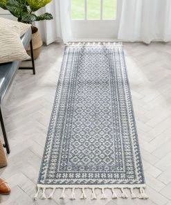 Well Woven Callista Tribal Trellis Pattern Blue Kilim-Style Rug