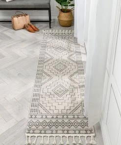 Well Woven Zafer Tribal Geometric Pattern Ivory Kilim-Style Rug