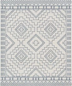 Well Woven Global Zafer Tribal Geometric Pattern Light Blue Ivory Kilim-Style Rug