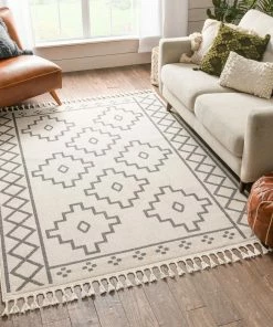 Well Woven Mica Southwestern Tribal Geometric Ivory Kilim-Style Rug