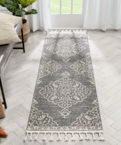 Well Woven Global Mara Medallion Botanical Pattern Grey Kilim-Style Rug