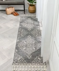 Well Woven Global Mara Medallion Botanical Pattern Grey Kilim-Style Rug