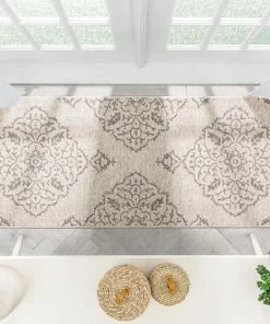 Well Woven Global Mara Medallion Botanical Pattern Brown Beige Kilim-Style Rug