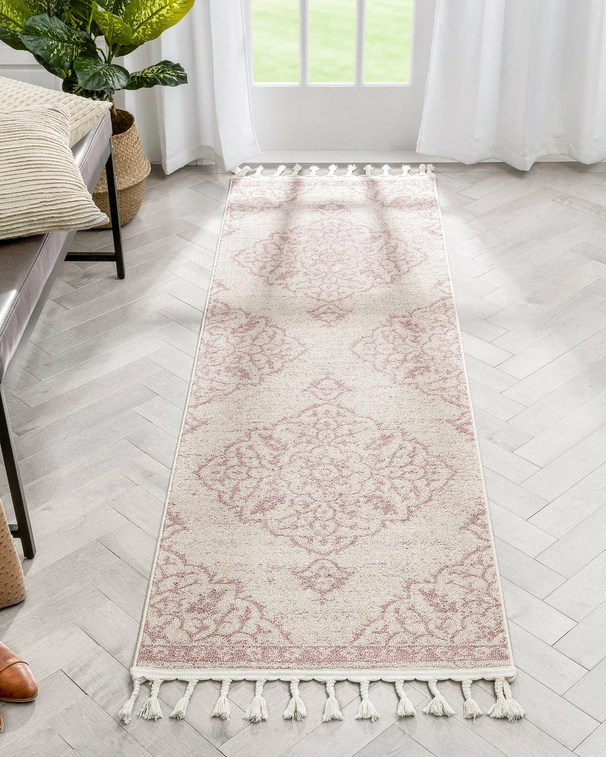 Well Woven Mara Medallion Botanical Pattern Blush Kilim-Style Rug Global 9 Well Woven Mara Medallion Botanical Pattern Blush Kilim-Style Rug Global