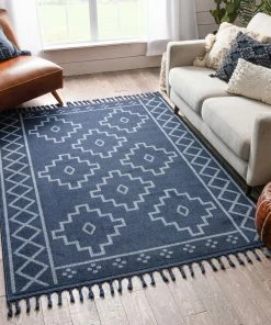 Well Woven Global Mica Southwestern Tribal Geometric Dark Blue Kilim-Style Rug