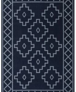 Well Woven Global Mica Southwestern Tribal Geometric Dark Blue Kilim-Style Rug