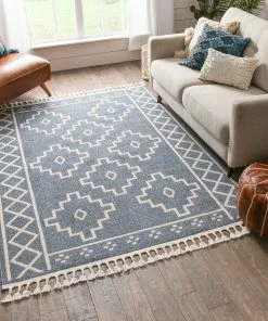 Well Woven Mica Southwestern Tribal Geometric Denim Blue Kilim-Style Rug Global