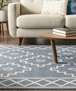 Well Woven Mica Southwestern Tribal Geometric Denim Blue Kilim-Style Rug Global