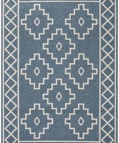 Well Woven Mica Southwestern Tribal Geometric Denim Blue Kilim-Style Rug Global