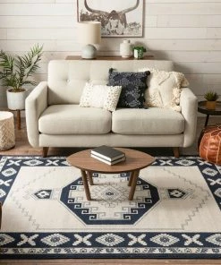 Well Woven Kaya Southwestern Tribal Medallion Dark Blue Kilim-Style Rug Global