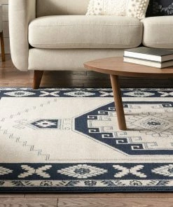Well Woven Kaya Southwestern Tribal Medallion Dark Blue Kilim-Style Rug Global