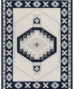 Well Woven Kaya Southwestern Tribal Medallion Dark Blue Kilim-Style Rug Global