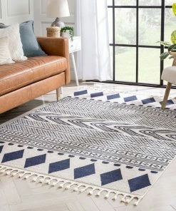 Well Woven Cruce Tribal Moroccan Geometric Dark Blue Kilim-Style Rug Global
