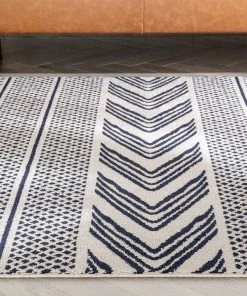 Well Woven Cruce Tribal Moroccan Geometric Dark Blue Kilim-Style Rug Global