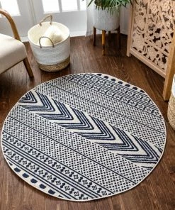 Well Woven Cruce Tribal Moroccan Geometric Dark Blue Kilim-Style Rug Global
