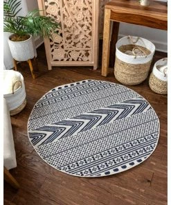 Well Woven Cruce Tribal Moroccan Geometric Dark Blue Kilim-Style Rug Global