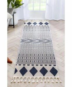 Well Woven Cruce Tribal Moroccan Geometric Dark Blue Kilim-Style Rug Global