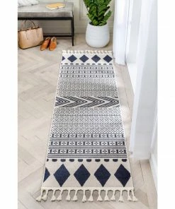 Well Woven Cruce Tribal Moroccan Geometric Dark Blue Kilim-Style Rug Global