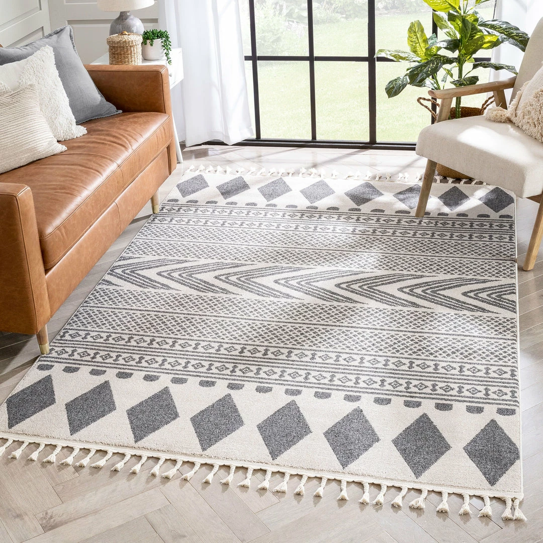 Well Woven Cruce Tribal Moroccan Geometric Grey Kilim-Style Rug 1 Well Woven Cruce Tribal Moroccan Geometric Grey Kilim-Style Rug