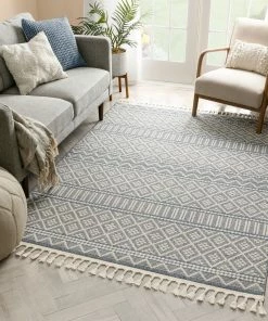 Well Woven Covina Tribal Geometric Diamond Denim Blue Kilim-Style Rug Global