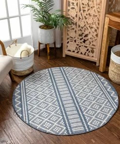 Well Woven Covina Tribal Geometric Diamond Denim Blue Kilim-Style Rug Global