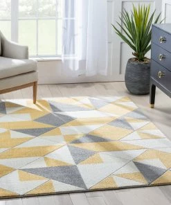 Well Woven Namib Modern Geometric Yellow High-Low Rug
