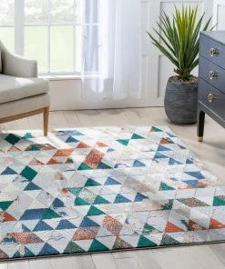 Well Woven Mojave Diamond Geometric Pattern Grey High-Low Rug