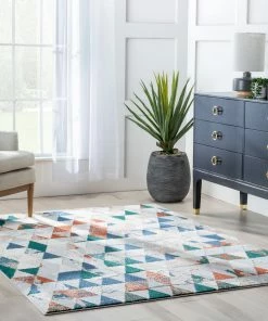 Well Woven Mojave Diamond Geometric Pattern Grey High-Low Rug