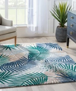 Well Woven Sonoran Abstract Leaves Pattern Green High-Low Rug Geometric