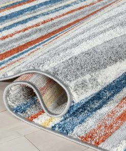 Well Woven Thar Modern Stripes Ivory Multi High-Low Rug
