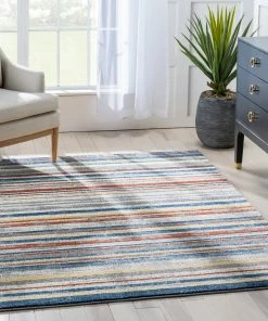 Well Woven Thar Modern Stripes Ivory Multi High-Low Rug