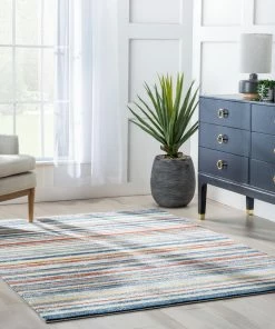 Well Woven Thar Modern Stripes Ivory Multi High-Low Rug