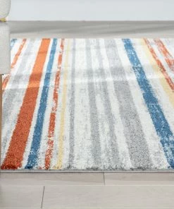 Well Woven Thar Modern Stripes Ivory Multi High-Low Rug
