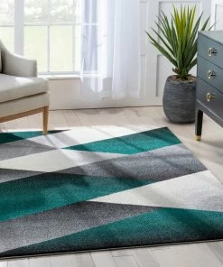 Well Woven Salar Modern Geometric Grey Green High-Low Rug