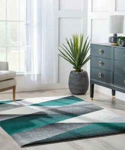 Well Woven Salar Modern Geometric Grey Green High-Low Rug