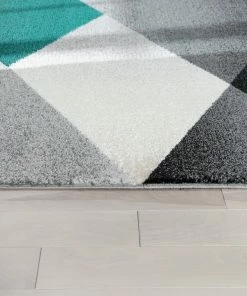 Well Woven Salar Modern Geometric Grey Green High-Low Rug