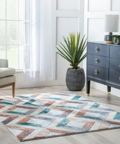 Well Woven Chihua Geometric Blue Multi High-Low Rug