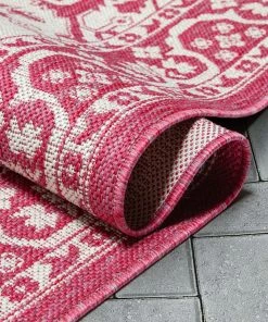 Well Woven Celesine Oriental Medallion Indoor/Outdoor Fuschia Flat-Weave Rug