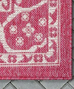 Well Woven Celesine Oriental Medallion Indoor/Outdoor Fuschia Flat-Weave Rug