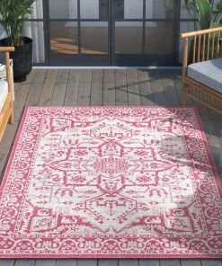 Well Woven Celesine Oriental Medallion Indoor/Outdoor Fuschia Flat-Weave Rug