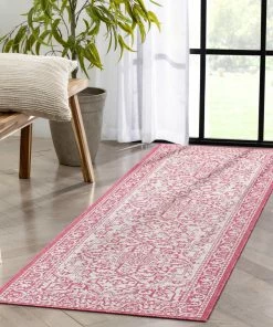 Well Woven Celesine Oriental Medallion Indoor/Outdoor Fuschia Flat-Weave Rug
