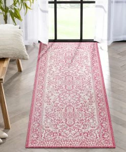 Well Woven Celesine Oriental Medallion Indoor/Outdoor Fuschia Flat-Weave Rug