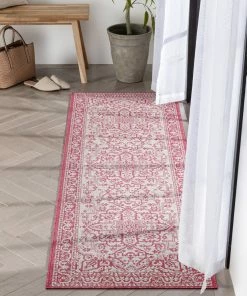 Well Woven Celesine Oriental Medallion Indoor/Outdoor Fuschia Flat-Weave Rug