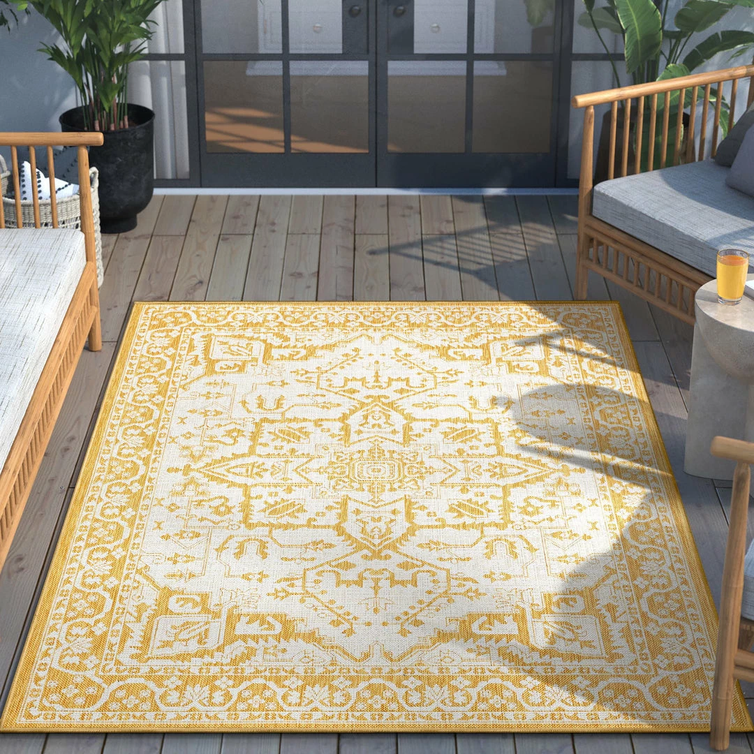 Well Woven Celesine Oriental Medallion Indoor/Outdoor Yellow Flat-Weave Rug 5 Well Woven Celesine Oriental Medallion Indoor/Outdoor Yellow Flat-Weave Rug